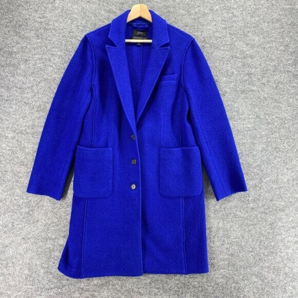 J. Crew Coat Women 6 Blue Collared Wool Button Up Long Sleeve Pockets Casual - Picture 1 of 9